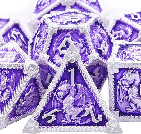 AUSTOR 7-Die Metal DND Dice Set Dungeons and Dragons Polyhedral Roll Playing Dice with Box D20 D12 D10 D% D8 D6 D4 for Pathfinder MTG RPG Board Games