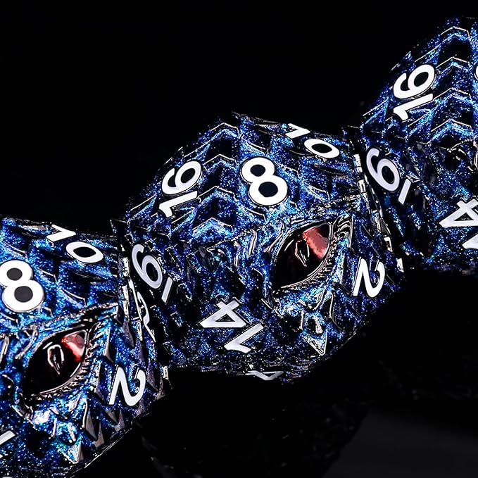 Metal D20 DND Dice Set - Dragon Scale Metallic 20 Sided Giant Polyhedral Dice,35mm Large Dragon Eye Metal D&D Dice Set for Dungeons and Dragon Tabletop Game(Blue Glitter Dragon Scale)