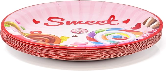 Gift Boutique 122 Pcs Candyland Party Supplies Set Paper Plates Cups Napkins for Colorful Sweet Candies Shoppe Lollipops Birthday Disposable Dinnerware Serves 24