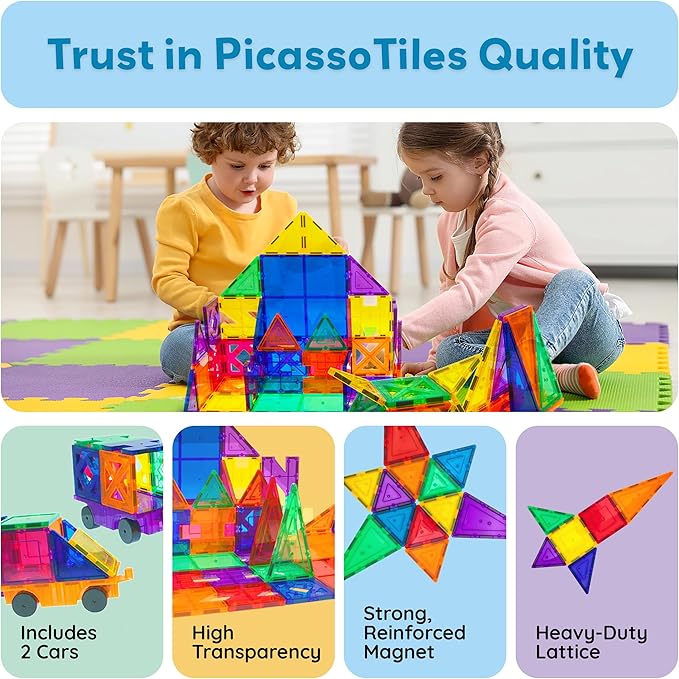 PicassoTiles® PT82 Creativity Set Magnet Building Tiles Clear Color Magnetic 3D Building Block - Creativity Beyond Imagination! Educational, Inspirational, Conventional, Recreational
