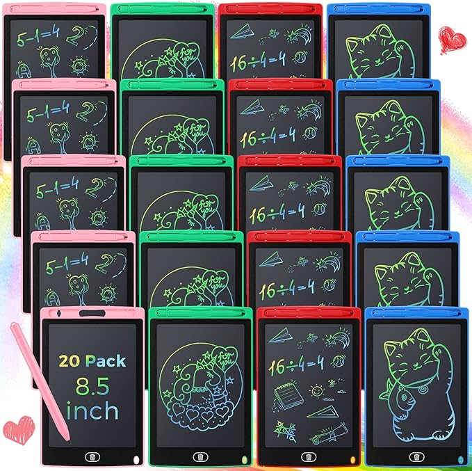 Zhehao 20 Pack LCD Writing Board for Kids, 8.5 Inches Doodle Board Reusable Board Screen Drawing Pad Erasable Painting Pads Educational Toy for 3-8 Years(Blue, Red, Green, Pink)