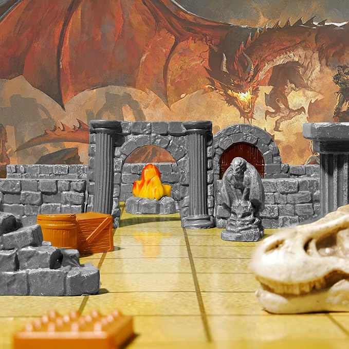 Warmtree 60 Pcs Modular Dungeon Walls,28mm Miniature Terrain Building Accessories for Tabletop Scene Diorama Supplies Battle Grid Mat Accessory