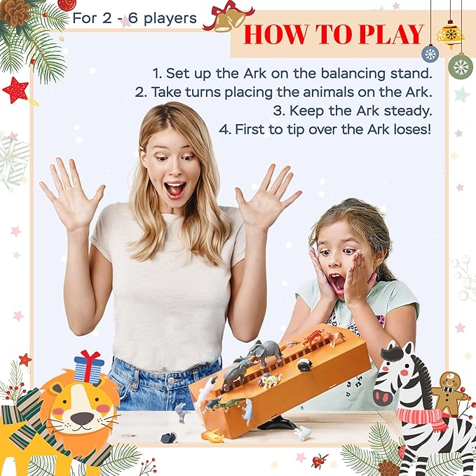 Noah's Ark Toy, Balancing Game Religious Stacking Educational Board Game with Animal Toy, 50 Animals