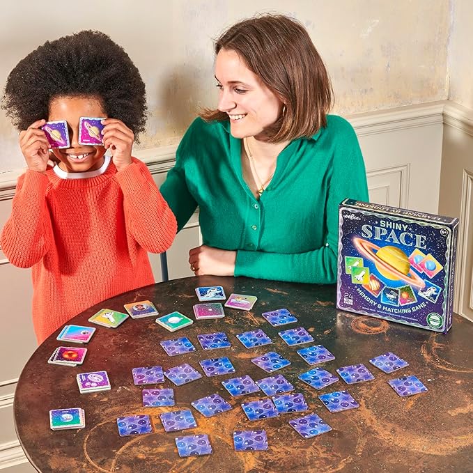 eeBoo: Shiny Space Memory & Matching Game - 24 Pairs to Match & Memorize, Colorful Tiles, Encourages Recognition, Concentration Skills, Kids Ages 5+