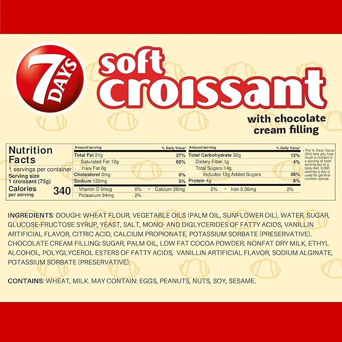 7Days Soft Croissant, Chocolate Croissant, Breakfast Pastry, Individually Wrapped On The Go Snack, Non-GMO (Pack of 6)
