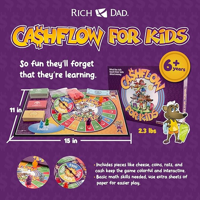 Rich Dad Cashflow Board Game for Kids, Children's Edition, Up to 6 Players, Ages 6+