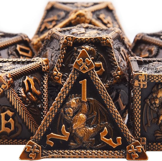 AUSTOR 7-Die Metal DND Dice Set Dungeons and Dragons Polyhedral Roll Playing Dice with Box D20 D12 D10 D% D8 D6 D4 for Pathfinder MTG RPG Board Games