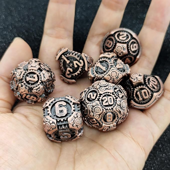 Geakeeper Construct D&D Dice, Metal DND Dice Set, 7Pcs Polyhedral Dragon Metallic D&D Dice with Gift Case for Dungeons and Dragon Game, RPG Role Playing Table Game Gifts (Red Copper)