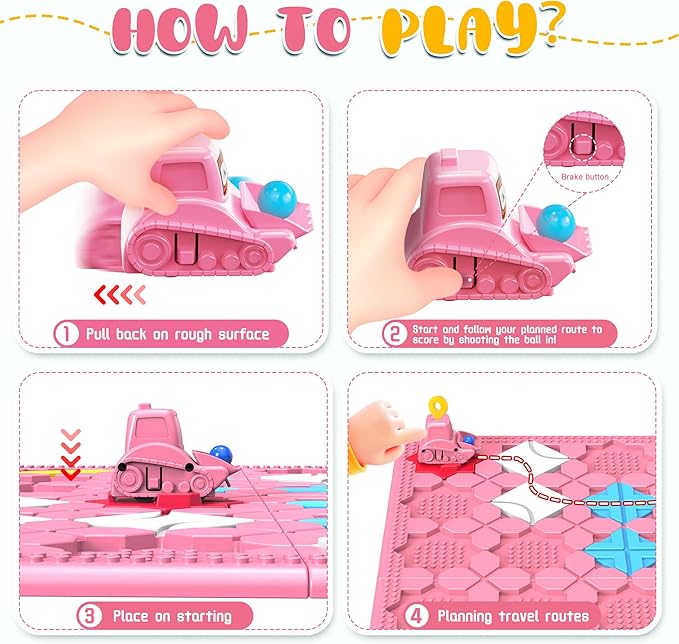 Road Builder Kids Logic Toys: Large Puzzle STEM Board Games, Educational Montessori Toys Birthday Gifts for Age 4-8 Year Old (Pink)