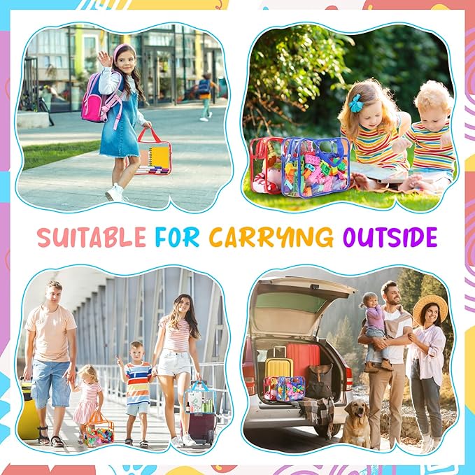 8 Packs Large Toy Storage Bags with Labels&Manual Pocket, Reusable Clear PVC Board Game Storage Bags, Travel Waterproof Organizer Bags with Zipper for Building Blocks, Puzzle, Toys