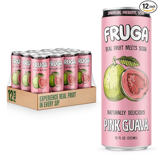 FRUGA Pink Guava Sparkling Fruit Super Soda | Prebiotic Soda, Low Calorie, Healthy Soda Benefits and Vitamin Boost