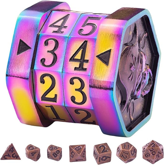 MTG Life Counter Wheel Metal Life Counter MTG Tracker, Mini Dice Set, Gift Box Packaging for Cards, MTGs Compatible Board Games, DND Game Accessories (Colorful_Black)