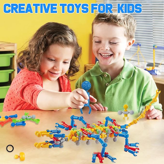 170 Pcs STEM Building Toys for Kids Ages 4-8, Building Blocks Educational Construction Engineering Building Kit for Ages 3 4 5 6 7 8 9 Year Old Creative Kids Games, Christmas Birthday Gifts Boys Girls