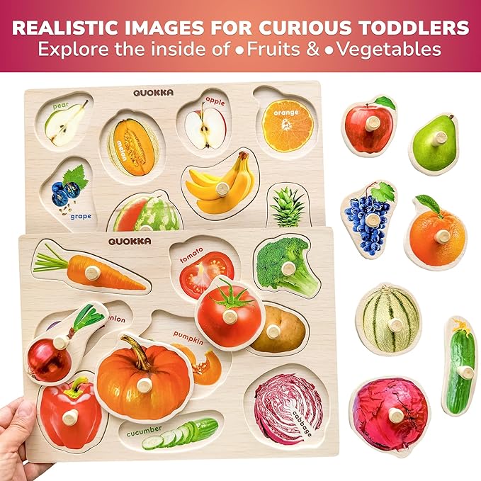 QUOKKA Wooden Puzzles for Toddlers 1-3 - 8XSET Toddler Puzzles Ages 2-4 with Rack - Learning Alphabet, Numbers and Animals Toy Puzzles for Toddlers 3-5 - Wood Games Gift for Boys and Girls