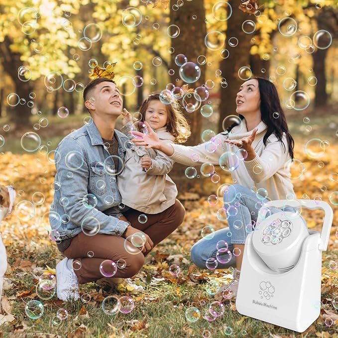 Bubble Machine for Kids Toddlers,Automatic Bubble Blower,Portable Adjustable Angle Bubble Maker,Bubbles Toy for 3 4 5 6 7 Year Old Boy Girl,Outdoor Party Birthday Easter Baskets Stuffers Gifts White
