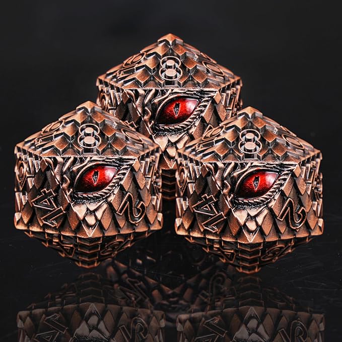 Metal D20 DND Dice Set - Dragon Scale Metallic 20 Sided Giant Polyhedral Dice,35mm Large Dragon Eye Metal D&D Dice Set for Dungeons and Dragon Tabletop Game(Red Copper Dragon Scale)