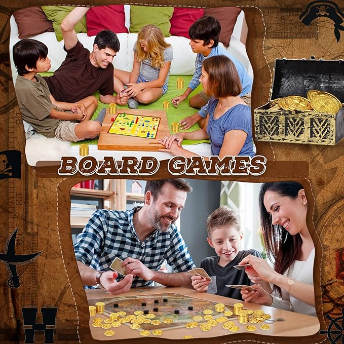 Hanaive 100 Pcs Metal Pirate Coins Bulk Gold Fake Coins Spanish Doubloon Tokens for Kids Board Games Pirate Party Cosplay(Round)