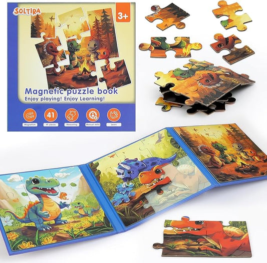 Dinosaur Puzzles for Kids Ages 3-5 41 Pieces Dinosaur Puzzles for 3 4 5 6 Year Old Travel Jigsaw Puzzle Airplane Car Road Trip Activities Games Toys Kids Gift