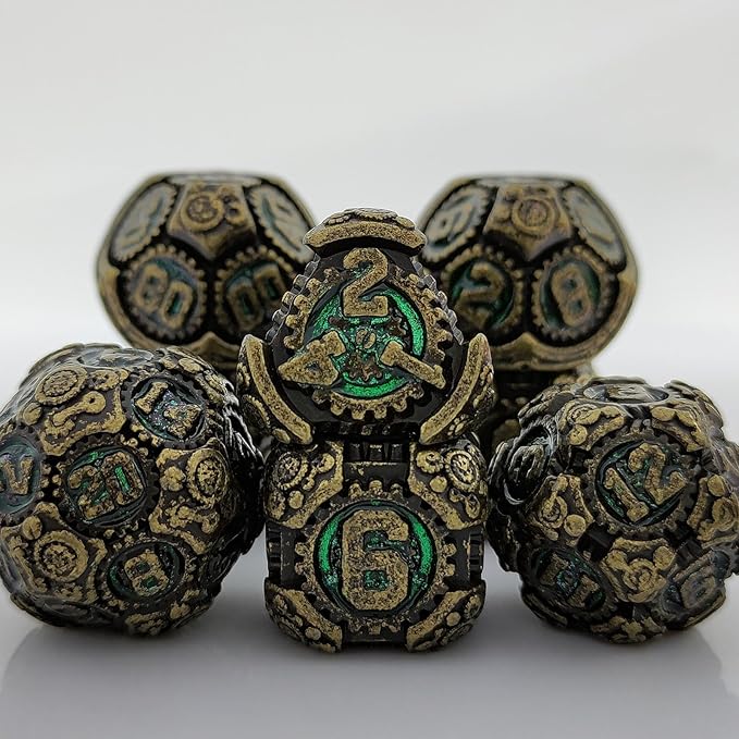 Geakeeper Construct D&D Dice, Metal DND Dice Set, 7Pcs Polyhedral Dragon Metallic D&D Dice with Gift Case for Dungeons and Dragon Game, RPG Role Playing Table Game Gifts (Rolling Green)