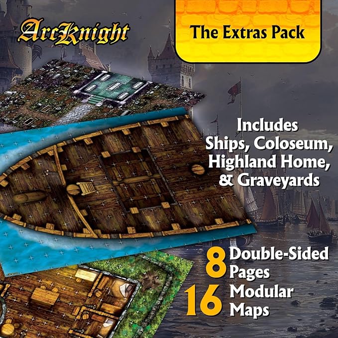 Arcknight The Extras Pack Roleplaying Battlemaps; 16 Modular RPG Maps in 8 Double-Sided Pages, 1" Square Grid, Modular & Versatile Design for Tabletop Gaming - for Dungeons & Dragons & Pathfinder