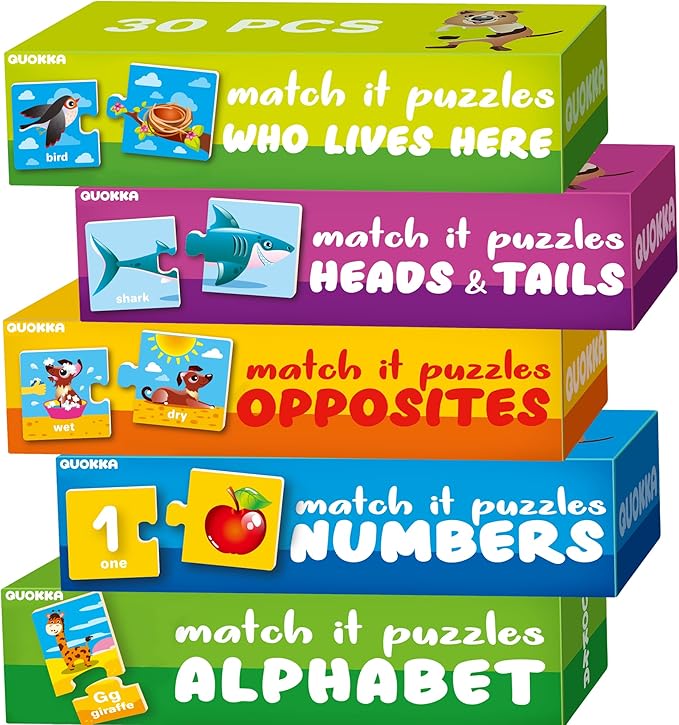 QUOKKA 5X MEGASET Puzzles for Toddlers 3-5 - Matching Games for Kids Ages 2-4 - Numbers Animals Opposites ABC Learning for Toddlers 1-3 Year Old - Educational Toy Activities for Boy and Girl