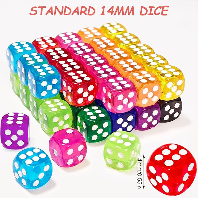 500 Pieces Colored Dice Bulk Set 14 MM 6 Sided Standard Dices for Classroom Teaching Board Game Playing and Rolling, 10 Colors