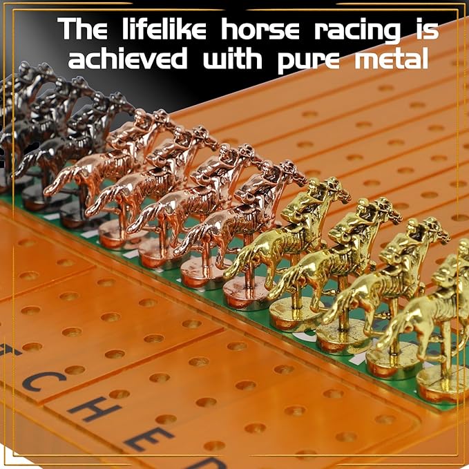 Horse Race Board Game Racing Game Thickened Solid Wood with 11 Luxurious Durable Classic Metal Horses with 4 Dice and 2 Boxes of Cards Horse Racing Game (Red Peach, Rectangle