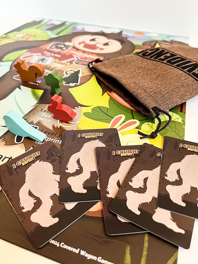 I Caught Bigfoot! - Collect Evidence to Catch The Elusive Bigfoot! Kids Game for Game Night, Family Games for Kids and Adults, Board Game for Family Night, 4 Wooden Pieces, 106 Playing Cards, Ages 6+