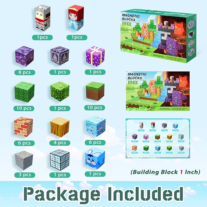 Magnetic Blocks -Adventure at Lava World Blocks Set - Magnetic Cubes Building Blocks Toys for Halloween Christmas Birthday Gift - STEM Sensory Toys for 3+ Years Old Girl Boys