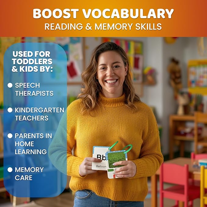 QUOKKA 225 Flash Cards for Toddlers 1-3 – Alphabet & First Words Flashcards with Rings – Toddler Educational Toys for Learning – Fun Big Size Letter Flashcards for Toddlers 3-5 Years