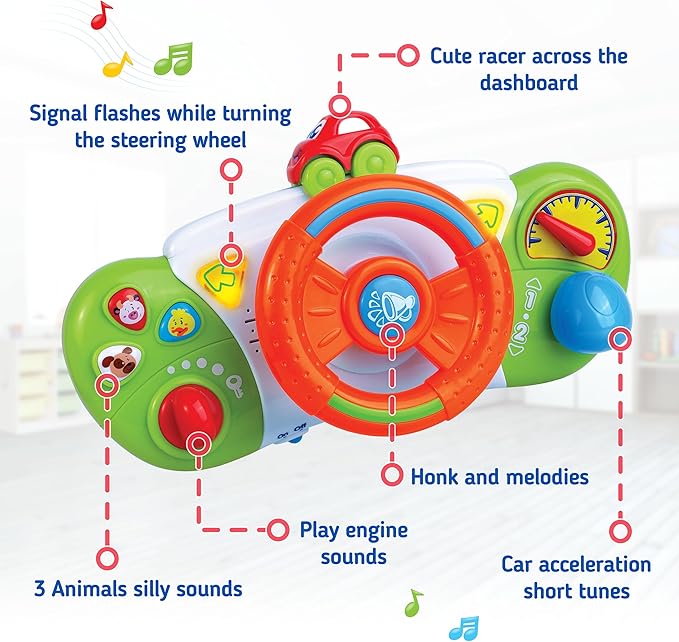 My First Baby Stroller Toy, Toddler Steering Driving Wheel, Car Seat Educational Learning Driver Toys, Pretend Drive Dashboard, Infant Baby Preschool Gift 6 7 8 9 10 11 12 Month 1 Year Old