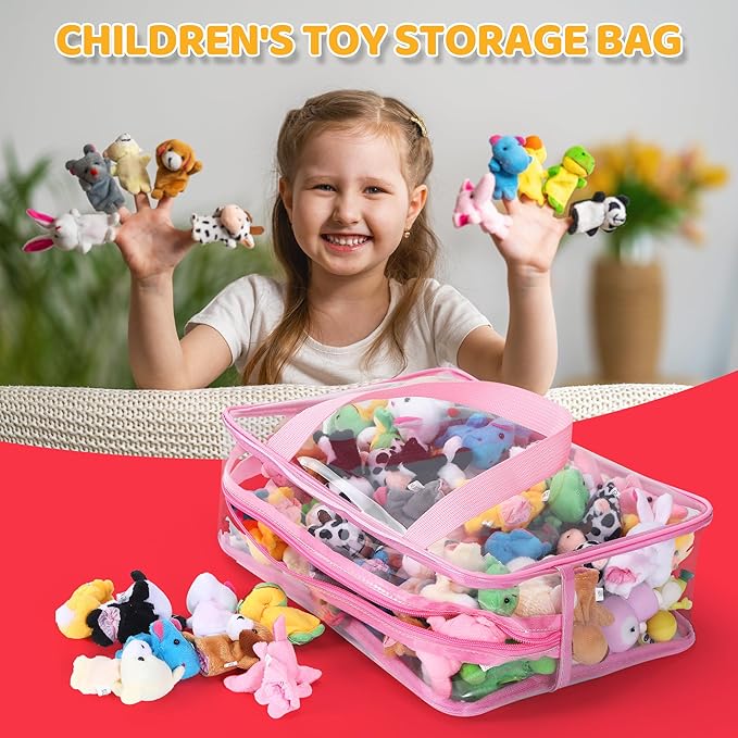 6 Packs Large Toy Storage Bags,Clear Waterproof PVC Toy Storage Organizer with Zipper,Reusable Travel kids Organizer Bags for Board Game,Building Blocks and Puzzles,Colorful