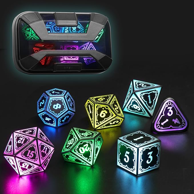 Wireless Light Up Dice Set D and D RGB for Dungeons and Dragons,Cool LED DND Dice with Charging Box Rechargeable 7 Color Polyhedral Role Playing Dice for DND Gifts RPG(Astral Shard Black)