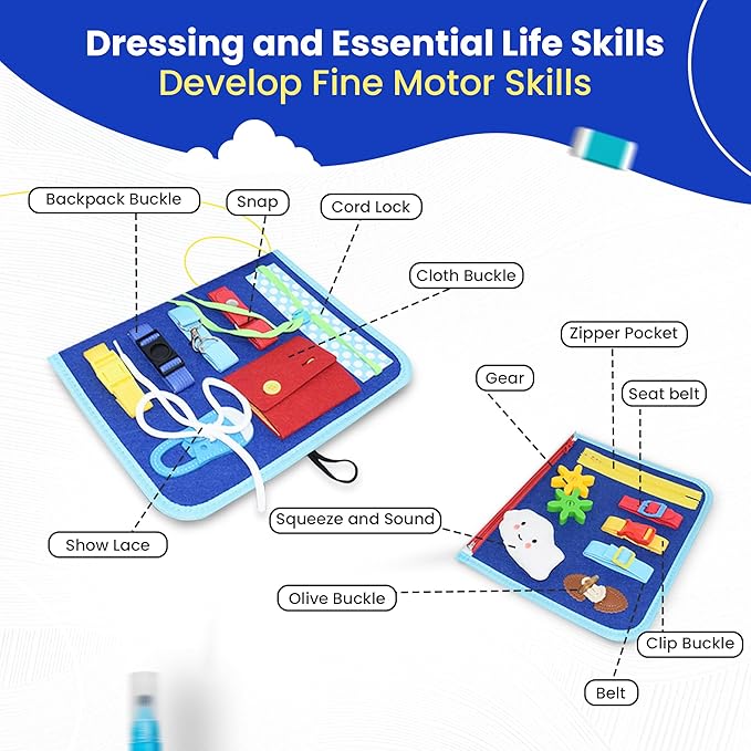 Montessori Busy Board for Toddlers, Sensory Creative Activity Toy for Fine Motor Skills Development, Educational Travel Companion for Boys & Girls, Rainbow Safari.