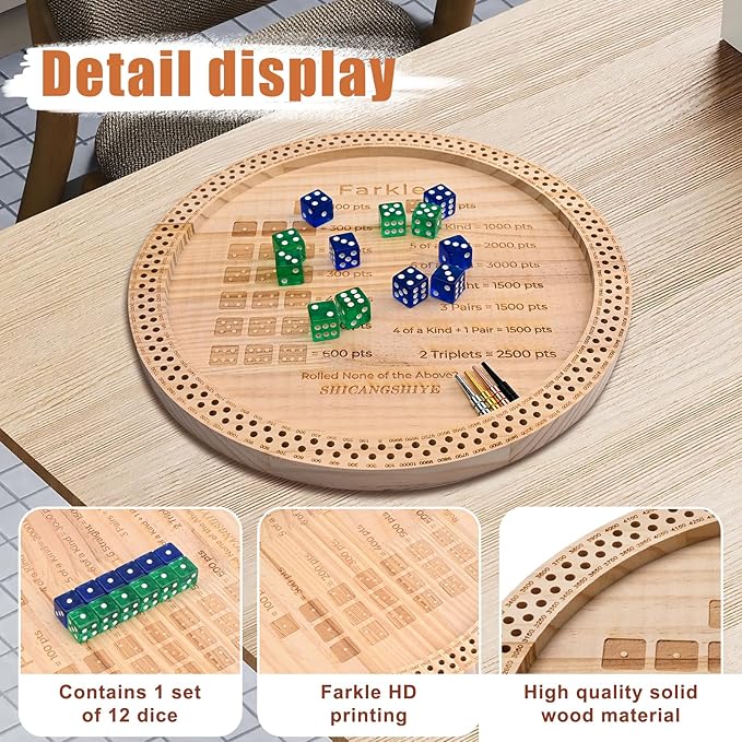 2025 Farkle Dice Game with Tray – 11.8 Inch Family Board Game Set Including Pearl Dice, Scoring Pegs, and Easy-to-Follow Printed Rules for Kids & Adults