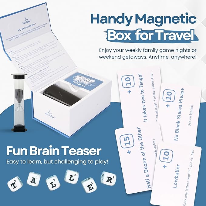 Merrimax - Word Roll Dice Game Word-Building Family for Kids and Adults/Party for Family Nights Entertaining for Adults, Dice for Kids (Card Games for All Ages)