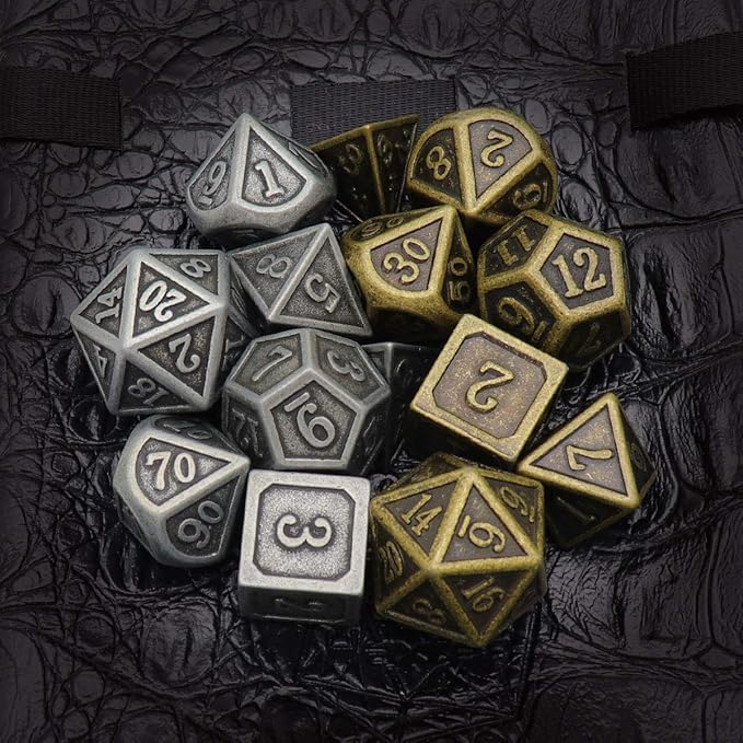 Haxtec Pirate Metal DND Dice Set D&D Dungeons and Dragons TTRPG Games (2 Pack-Antique Iron & Antique Bronze)