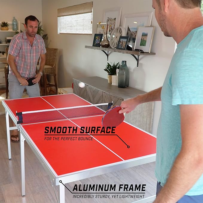 GoSports Mid-Size Table Tennis Game Set - Red or Blue - Indoor/Outdoor Portable Table Tennis Game with Net, 2 Table Tennis Paddles and 4 Balls
