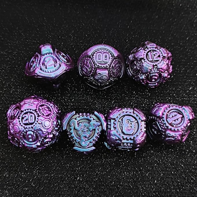 Geakeeper Construct D&D Dice, Metal DND Dice Set, 7Pcs Polyhedral Dragon Metallic D&D Dice with Gift Case for Dungeons and Dragon Game, RPG Role Playing Table Game Gifts (Gradient Purple)