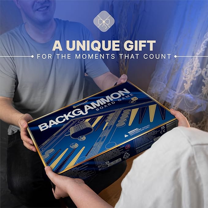 Backgammon Sets for Adults – 15-Inch PU Leather Board Game – Classic 2-Player Travel Backgammon Set with 32 Playing Pieces, Dice, and Cups