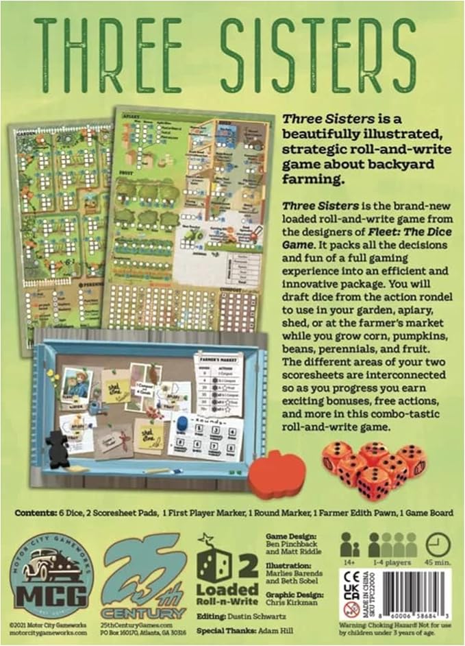 Three Sisters , A Strategic Roll and Write Board Game About Gardening - 25th Century Games