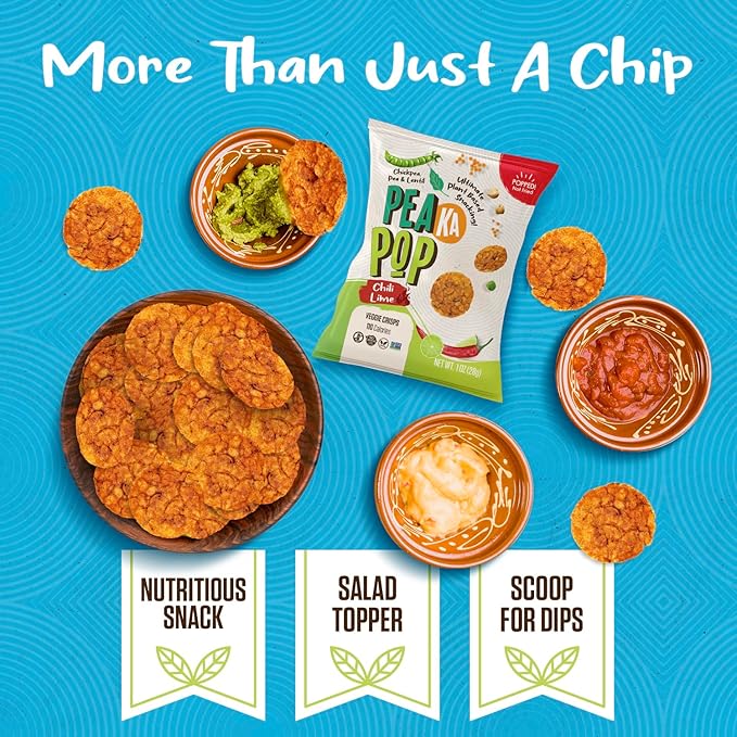 PeaKaPop Veggie Chips – Plant-Based, Healthy Veggie Crisps with Pea, Lentil & Chickpea Protein – Vegan, Gluten-Free, Popped Chips – Snack Size for Kids & Adults – 1 oz Bags (15-Pack) – Chili Lime