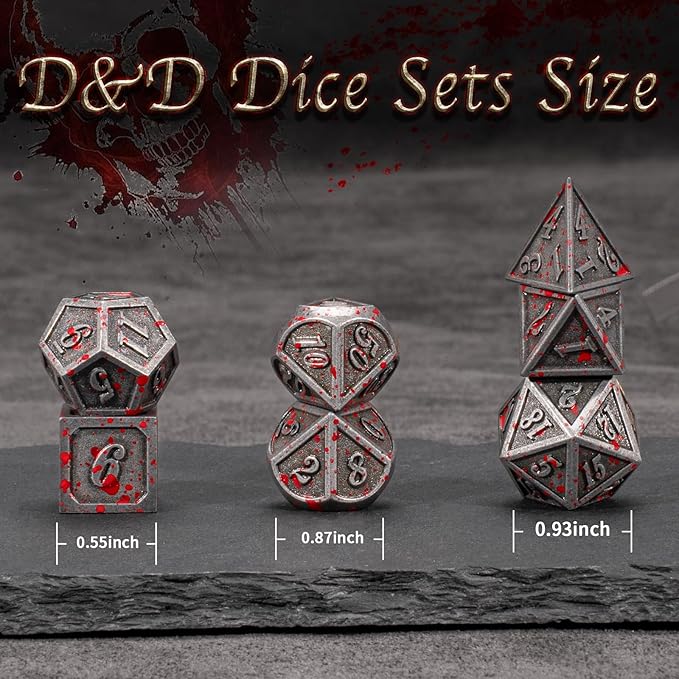 D&D Dice,DND Dice Set for Dungeons and Dragons,D20 Metal Dice for Gaming Dice Set or RPG Role Playing MTG Tabletop Board Games(SilverBlood)