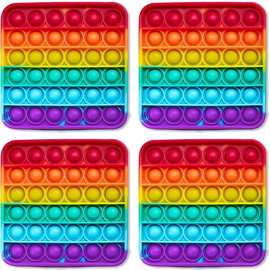 THE FIDGET GAME Popping Mats (4 Pack) - Sensory Toys for Kids with Autism, Stress or Anxiety - Rainbow Popper for Toddlers, Boys, Girls, & Adults