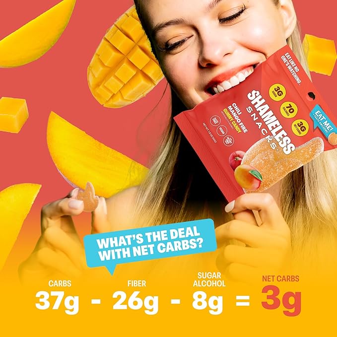 Shameless Snacks - Healthy Low Calorie Snacks, Low Carb Keto Gummies (Gluten Free Candy) - 6 Pack Chili Mango Fire