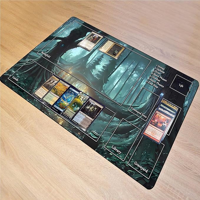 MTG Playmat, Game Play Mat for MTG TCG 24 x 14 inches Trading Card Inked Game Playmats with Storage Bag Smooth Rubber Surface Battle Game (Playmat 1)