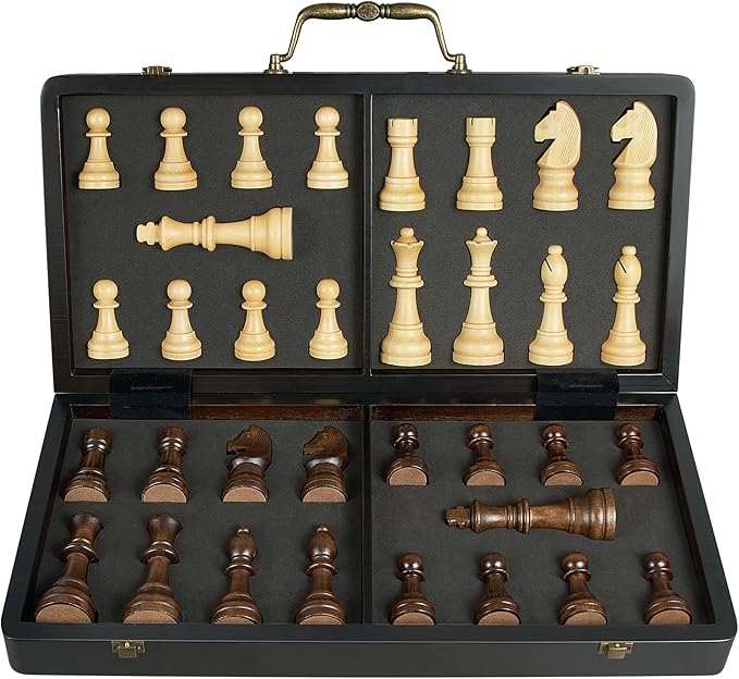 18.5 Inch Wooden Chess Set with Handle,Chess Sets for Adults Kids Portable Folding Board Games with 4.5" King and 2 Extra Queens Handmade Large Pieces with Storage Slots