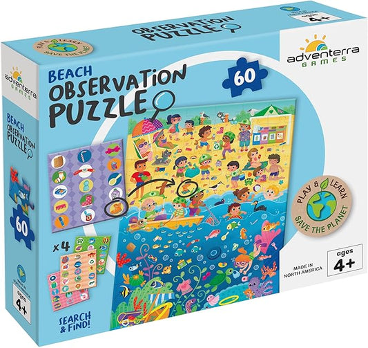 Beach Observation Puzzle - A Family Search & Find Game About Ocean Conservation - Fun & Educational Preschool Games for Boys and Girls - Learning Resources for Kids Ages 4-6 by Adventerra Games