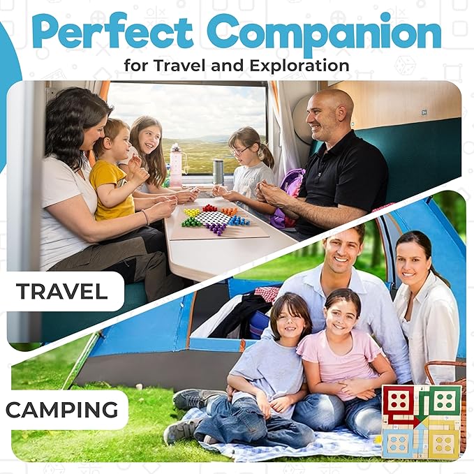 Double Sided 4-in-1 Board Games - Fast Sling Puck Game | Ludo Board Game | Tic Tac Toe Game | Chinese Checkers Board Game | Family Board Games for Kids and Adults | Wooden Board Games for Family Night