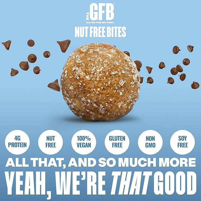 The Gluten Free Brothers Chocolate Chip Cookie Dough Nut Free Bites - Allergen Friendly, Gluten Free, Soy Free Protein Balls – Plant Based Vegan Non-GMO Snack Size Protein Energy Balls, 4 oz (6 Count)
